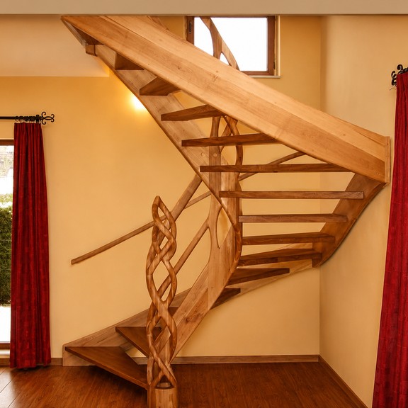 Escalier artisanal avec détails naturels en bois - Escaliers Léon